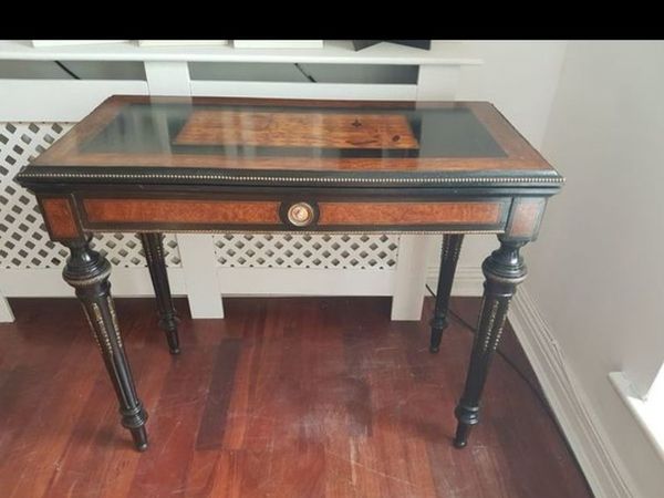 Antique 1860s victorian card table with sevres
