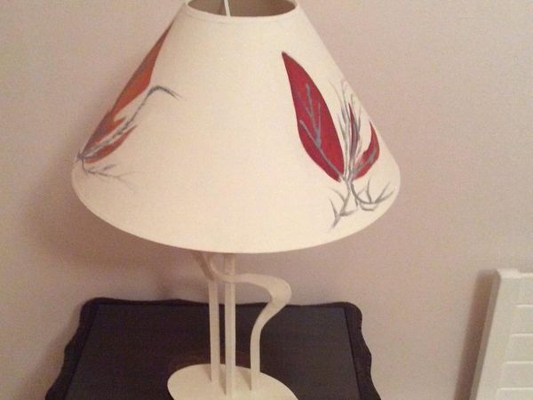 Table lamp with hand painted silk shade. Excellent condition
