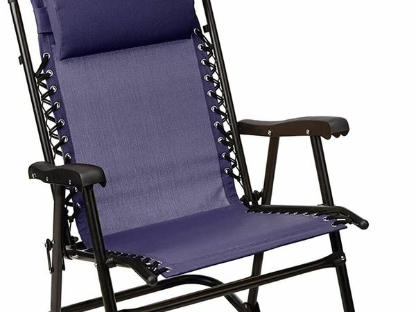 Folding rocking chair with sun protection - blue