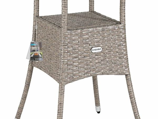 Polyrattan Side Table / Garden Table with Frosted Glass Table Top - 60-80 cm - Choice of Colours, Ø60cm, Gray / Beige