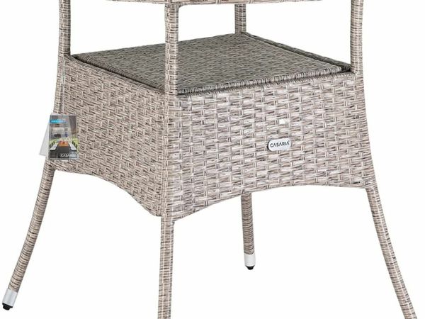 Polyrattan Side Table / Garden Table with Frosted Glass Table Top - 60-80 cm - Choice of Colours, Ø80cm, Gray / Beige