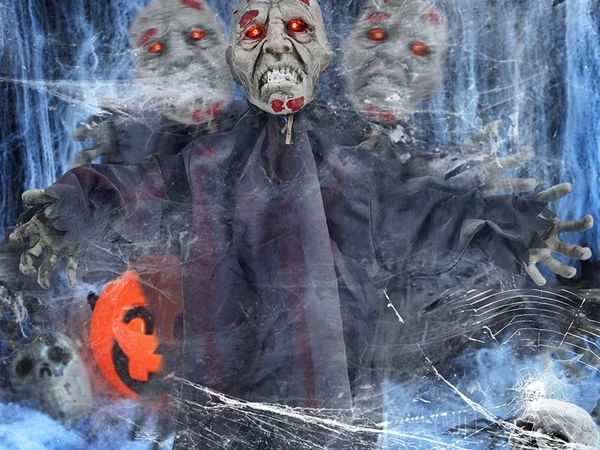 Halloween Decorations Outdoor Zombie Groundbreaker Garden, Halloween Decor Animatronics Scary Statue Ornaments with Glowing Red Eyes, Sound, Animated Zombie Props for Graveyard, Lawn