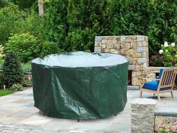 Outdoor Furniture Covers Round Patio Table Cover Waterproof - Garden Furniture Set Covers Circular for Patio Table and Chairs Set - Extra Large 190x80cm Green