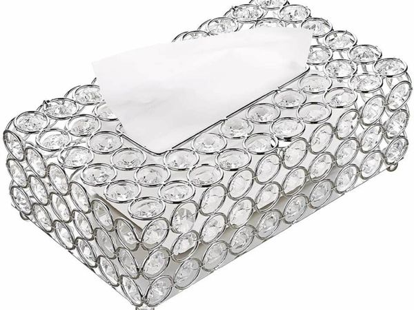 Crystal tissue Box holder tissue Organizer for dining room,bedroom,dresser decoration (silver,Rectangular)