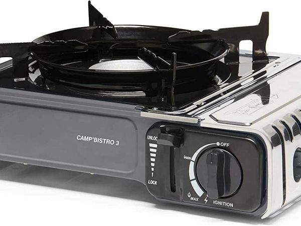 Camp Bistro Stove, 1 burner, camping stove, 2200-watt capacity, compact outdoor cooker, includes carry case for easy transport
