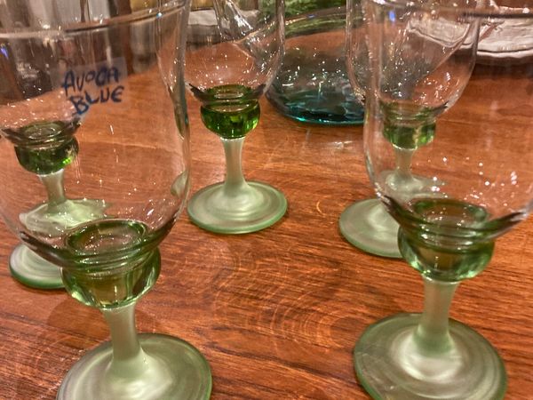 Avoca Blue Green Stemmed Wine Glasses (5)