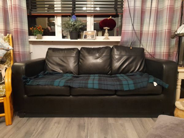 Black Leather 3-Seater Couch