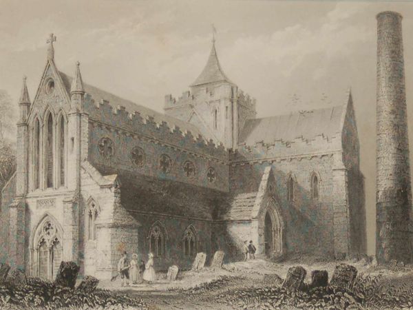 1841 Antique Engraving St Canices Cathedral Kilkenny