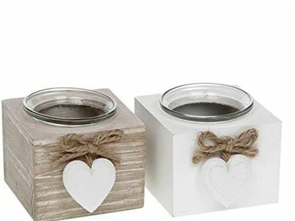 Set of 2 Provence Single Tealight Holders - Brown and White
