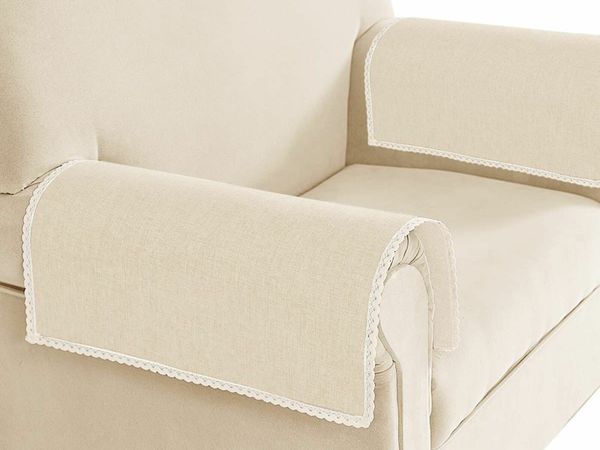 Armchair Covers for Arms Armrest Cover for Sofa Armchair Slipcover for Living Room Couch Loveseat Sofa Linen Chair Arm Cover Sofa Armrest Protector, Set of 2, Champagne
