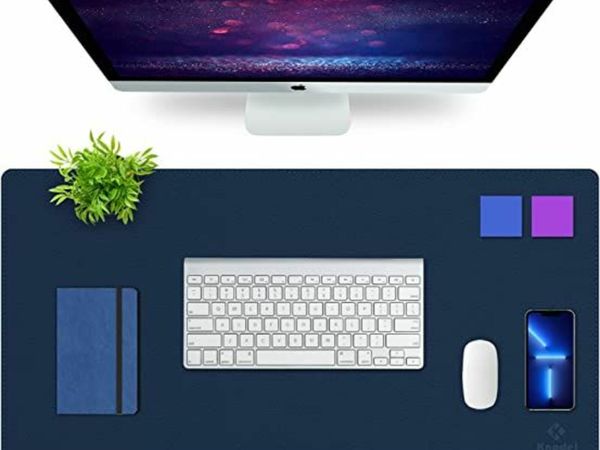 K KNODEL Desk Mat, Office Desk Pad, PU Leather Desk Blotter, Laptop Desk Mat, Waterproof Desk Writing Pad for Office and Home, Dual-Sided (40 x 80cm, Darkblue