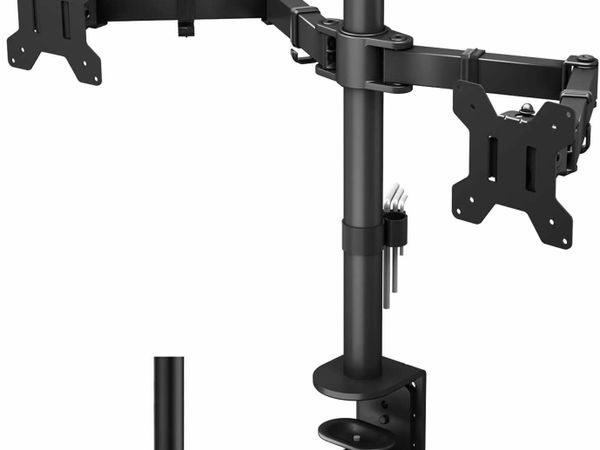 Dual Monitor Stand for 13-27 inch LCD LED PC Screens, Ergonomic Double Monitor Mount Stands for Desks, Height Adjustable Dual Monitor Arm Bracket Tilt 90° Swivel 180° Rotate 360°, VESA 75/100