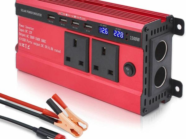 1500W Power Inverter 12V to 240V AC Car Converter with 3.1A 4 USB 2 AC Sockets Dual Car Adapter With 2 LED Display