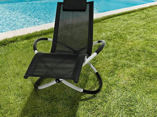 Lounger Rocking Deck Chair Adjustable Ergonomic Leisure Deck Chair Outdoor Lounge 180Kgs Load Chair For Garden Terraces Black