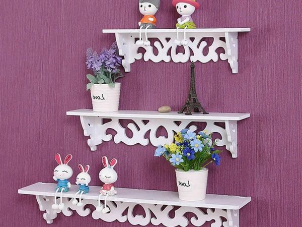 Set of 3 White Floating Wall Shelves Wall Wooden
