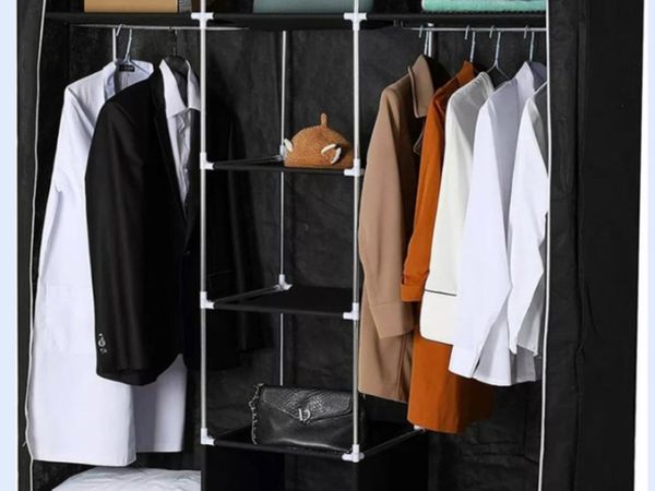 Freestanding Canvas Covered Wardrobe Clothes Rail