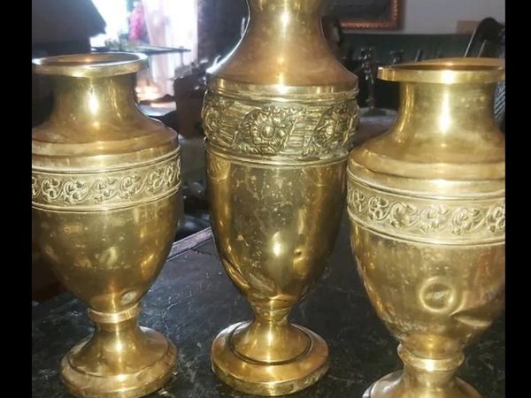 3 solid brass vases