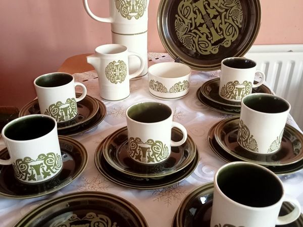 Vintage Arklow Pottery Green 'Tree of Life' Tea Coffee Set