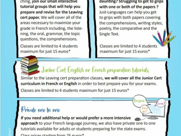 French & English:Junior Cert & Leaving Cert classe