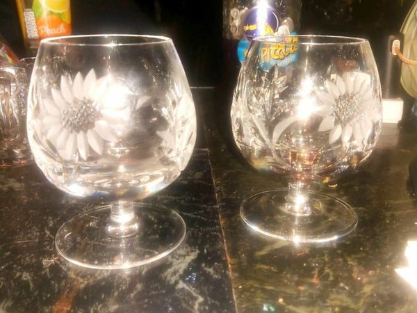 2 handcut heavy crystal brandy glass