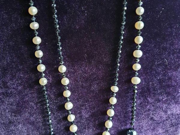 Vintage Hand Knotted Pearl & Black Necklace