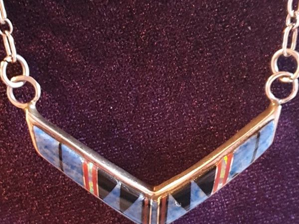 'Ervin Hoskie' Inlaid Sterling Silver Necklace
