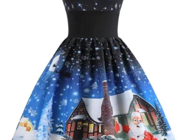 BLUE WINTER NIGHT CHRISTMAS DRESS size 10 12 14