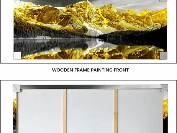 Abstract Golden Mountain Wooden Framed Canvas Painting Natural