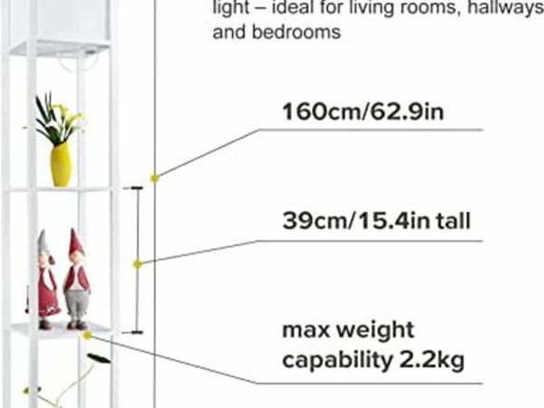 DEANIC Floor Lamp with Shelves, 3 Layers Wooden Shelf Tall Standing Lamp Modern Reading Lamp for Bedroom, Living Room, Office, Home Decoration (Size:26x 26x 160 cm) (Without Bulb)-White
