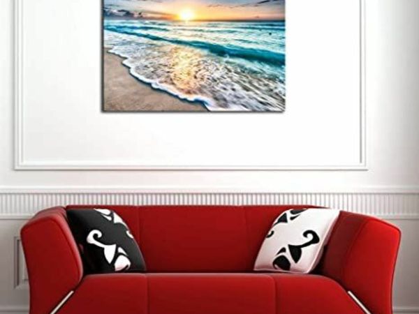 Wieco Art Large Sea Waves Canvas Prints Wall Art Ocean Beach Pictures Paintings for Living Room Bedroom Office Home Decorations Modern Stretched and Framed Seascape Giclee Artwork Ready to Hang