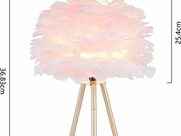 Maxax Bedside Table Lamps, Tripod Pink Feather Desk Lamp for Bedrooms/Living Room/Children Room