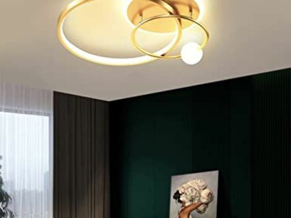 LED Ceiling Light Dimmable Modern Living Room Lamp Bedroom Lamp Gold Ring Design Ceiling Lamp Lights with Remote Control Metal Acrylic Dining Table Decoration Dining Room Kitchen Bathroom Pendantlight [Energy Class E]