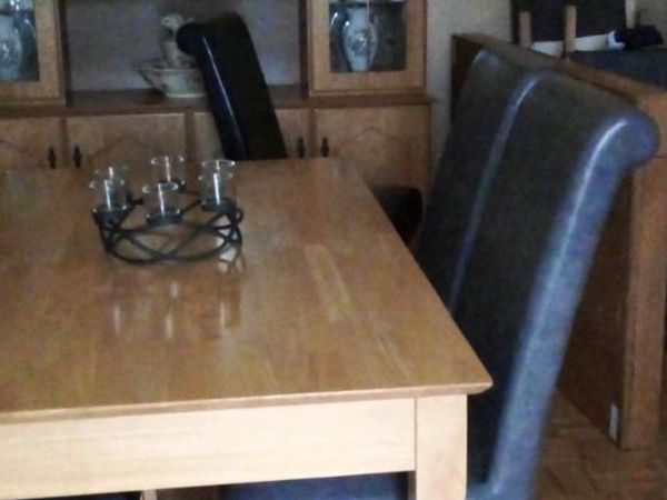 Table and 4 new grey leather chairs