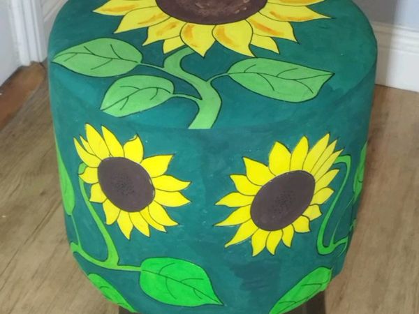 STOOL-RECOVERED AND HAND PAINTED