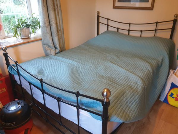 Metal frame double bed and mattress