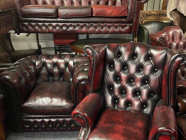Oxblood red leather queen Ann chair