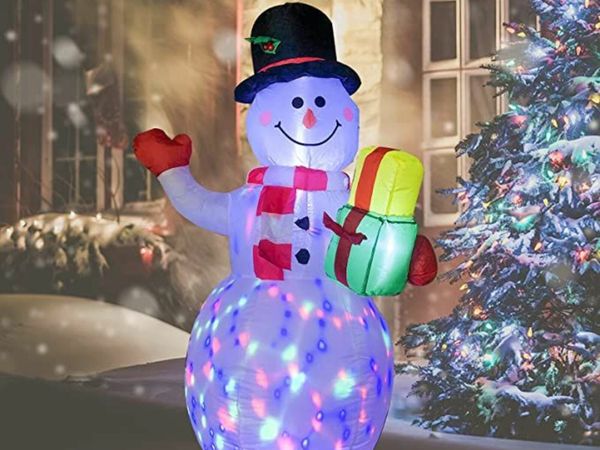 JUENSYO 150 cm Christmas Inflatable Boats Spring Yard Decorations, Improved Snowman Inflatable LED Lights for Christmas Decorations Indoor Outdoor Yard Garden Decorations