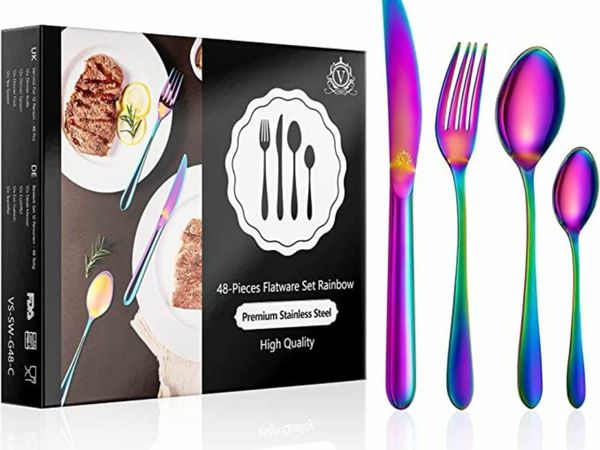 vancasso 48-Piece Rainbow Flatware Cutlery Set,