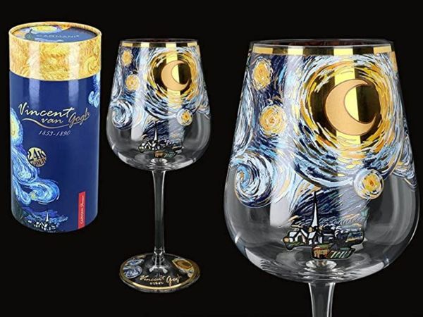 CARMANI - Lovely Wine Glasses Decorated with 'The Starry Night' Painting by Vincent Van Gogh 450 ml