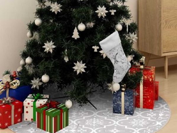 vidaXL Luxury Christmas Tree Skirt with Sock White