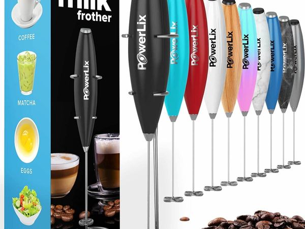 PowerLix Milk Frother Handheld Whisk - Electric Milk Frother Foamer with Stainless Steel Stand,15-20s, Powerful 19000rpm, Mini Drink Mixer Coffee Frother for Latte, Cappuccino, Hot Chocolate, Black