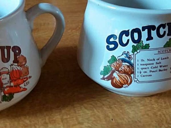 6 Vintage Retro Ceramic 1970s Soup Recipe Mug - Kitsch Cup Bowl