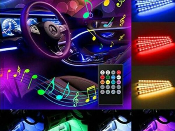 New 4 x RGB 72LED Car Interior Atmosphere Decor Light Strips Music Control