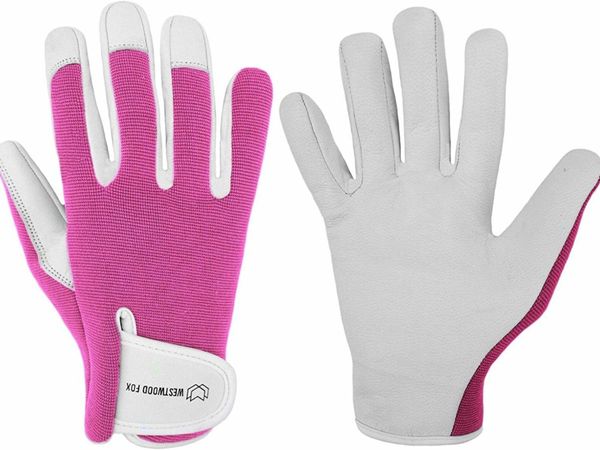 Ladies / Mens Leather Gardening Gloves Thorn Proof Garden (Medium, Pink)