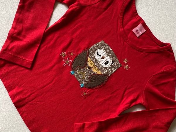 Red long sleeve top with owl design | 3 Years