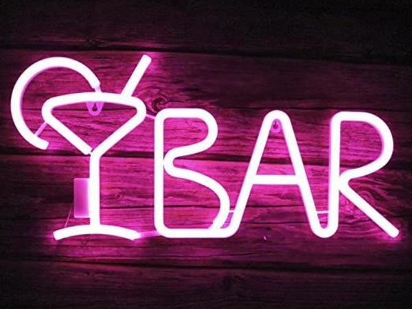 iKefe Remote LED Bar Sign Neon Light up Beer Cocktail for Wall Decor Art / USB &Battery Powered LED Bar Letters Light for Bedroom, Business, Nightclub, Women, Pub, Bistro, Valentines Decoration (Pink)