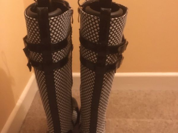 Brand New Black and White Tall Boots, Size 40