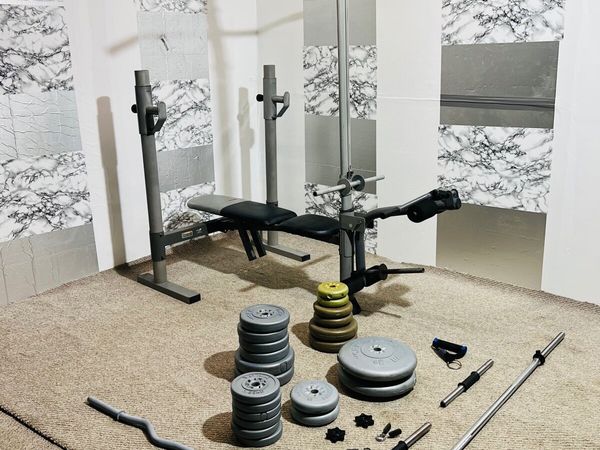 Heavy weight bench with pulley 70kg weights bars