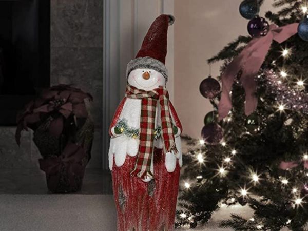 Alpine Corporation 30"H Indoor Country Snowman Statue Decoration with LED Lights