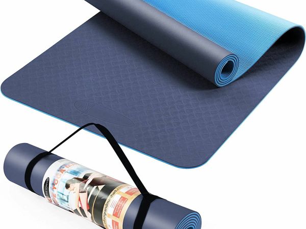Yoga Mat, 183 x 61 x 0.6 cm, TPE Mat with Portable Strap, Non Slip Mat for Yoga, Exercise, Pilates and Workout